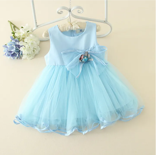 Blue Satin and Chiffon Flower Dress