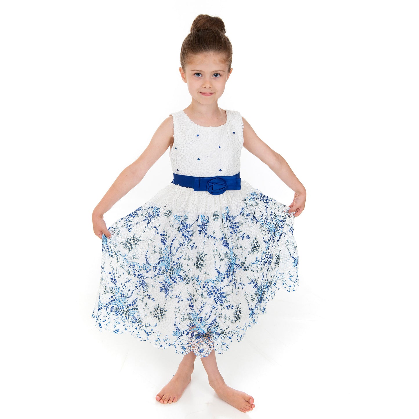 Blue Lace Floral and Ribbon Dress