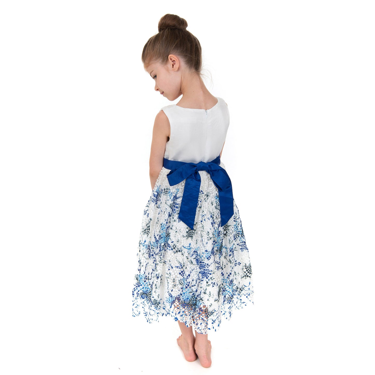 Blue Lace Floral and Ribbon Dress