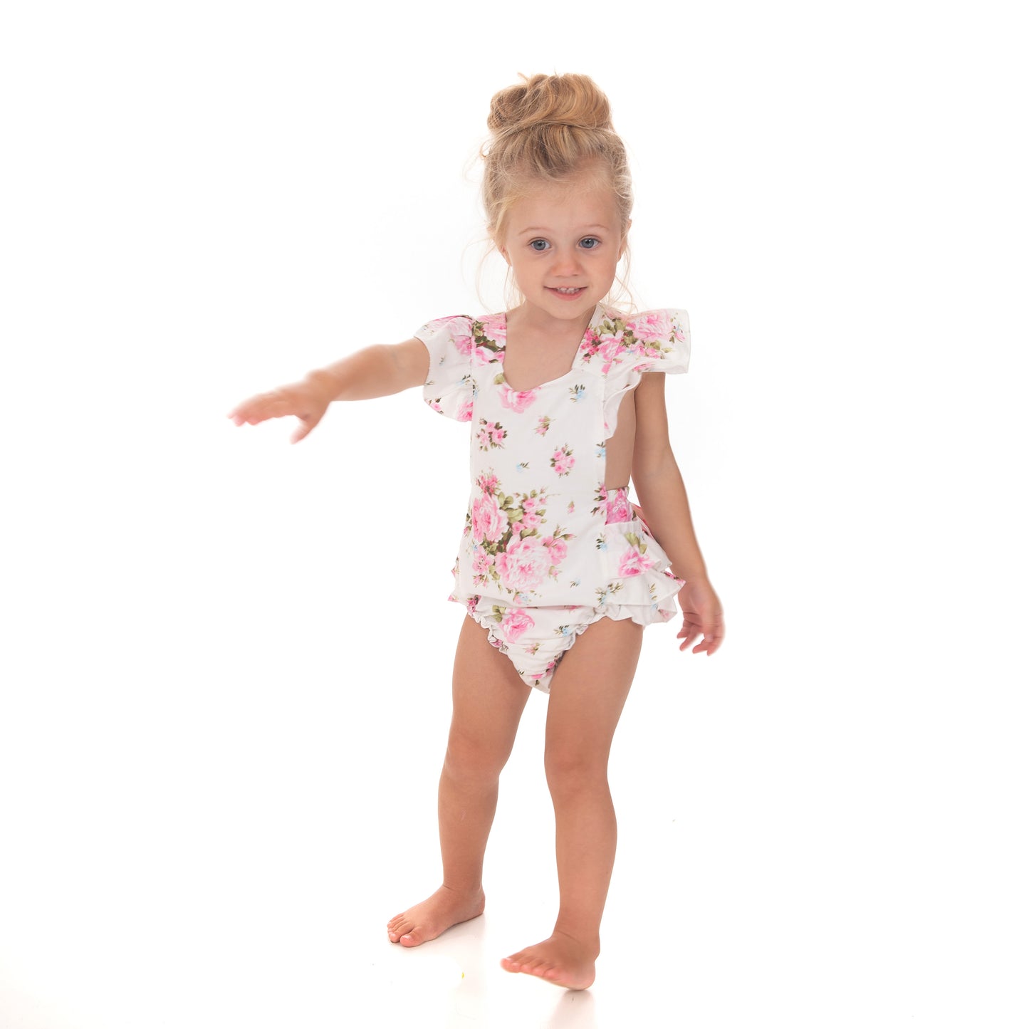 White Pink Floral Romper
