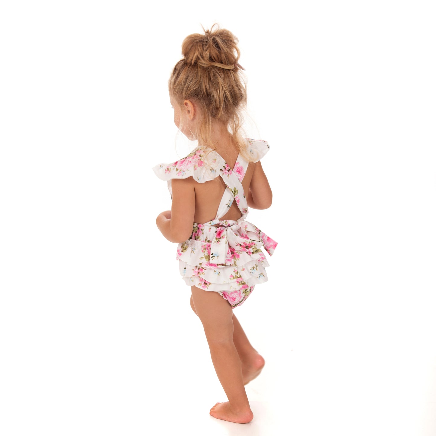 White Pink Floral Romper