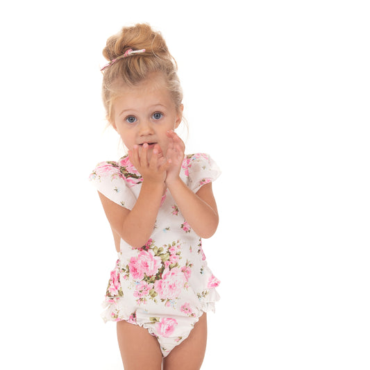 White Pink Floral Romper