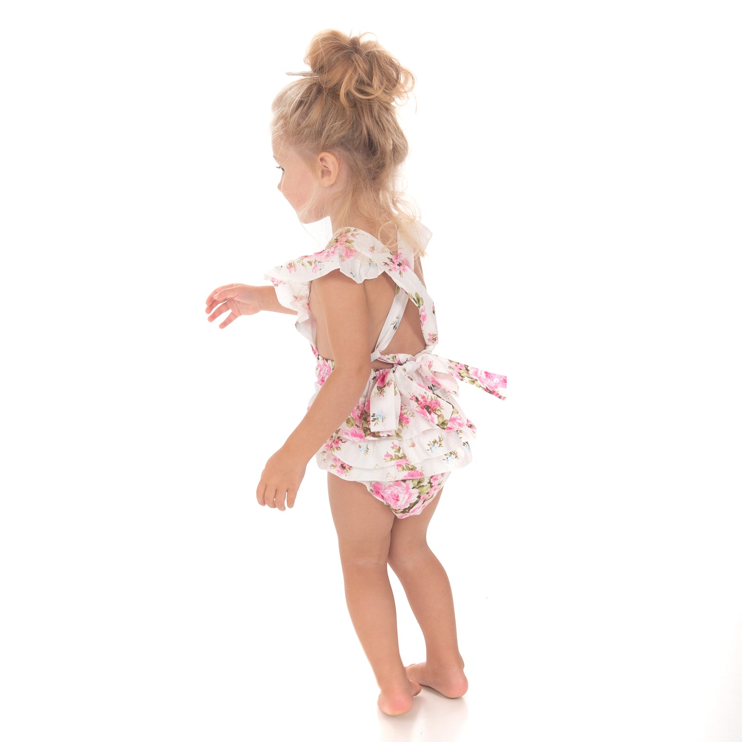 White Pink Floral Romper