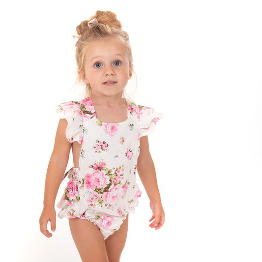 White Pink Floral Romper