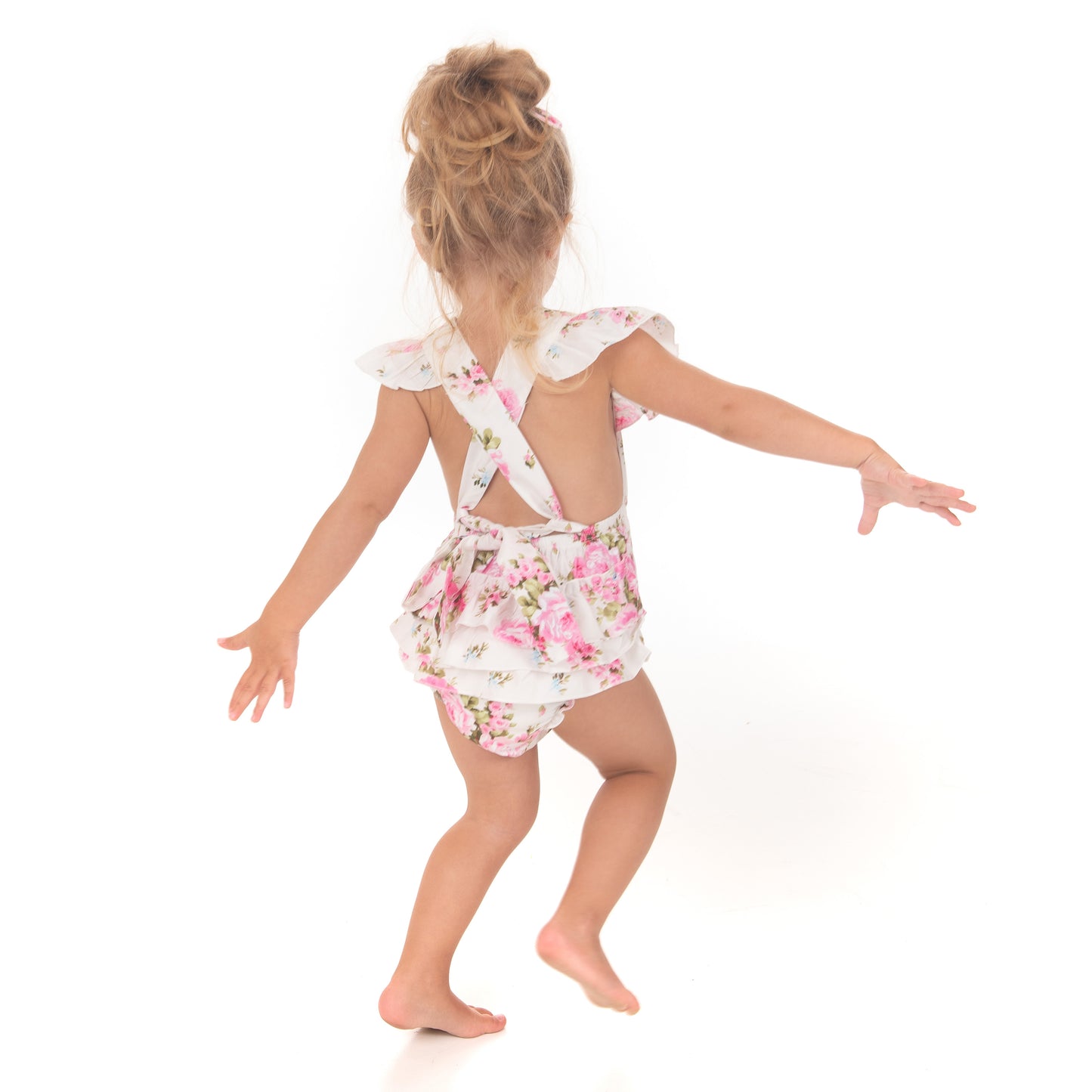 White Pink Floral Romper