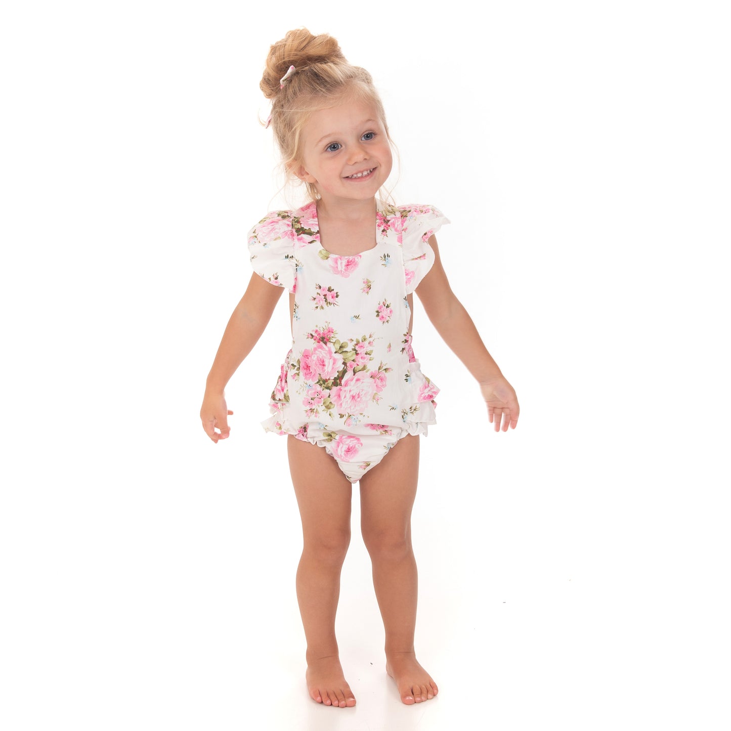 White Pink Floral Romper