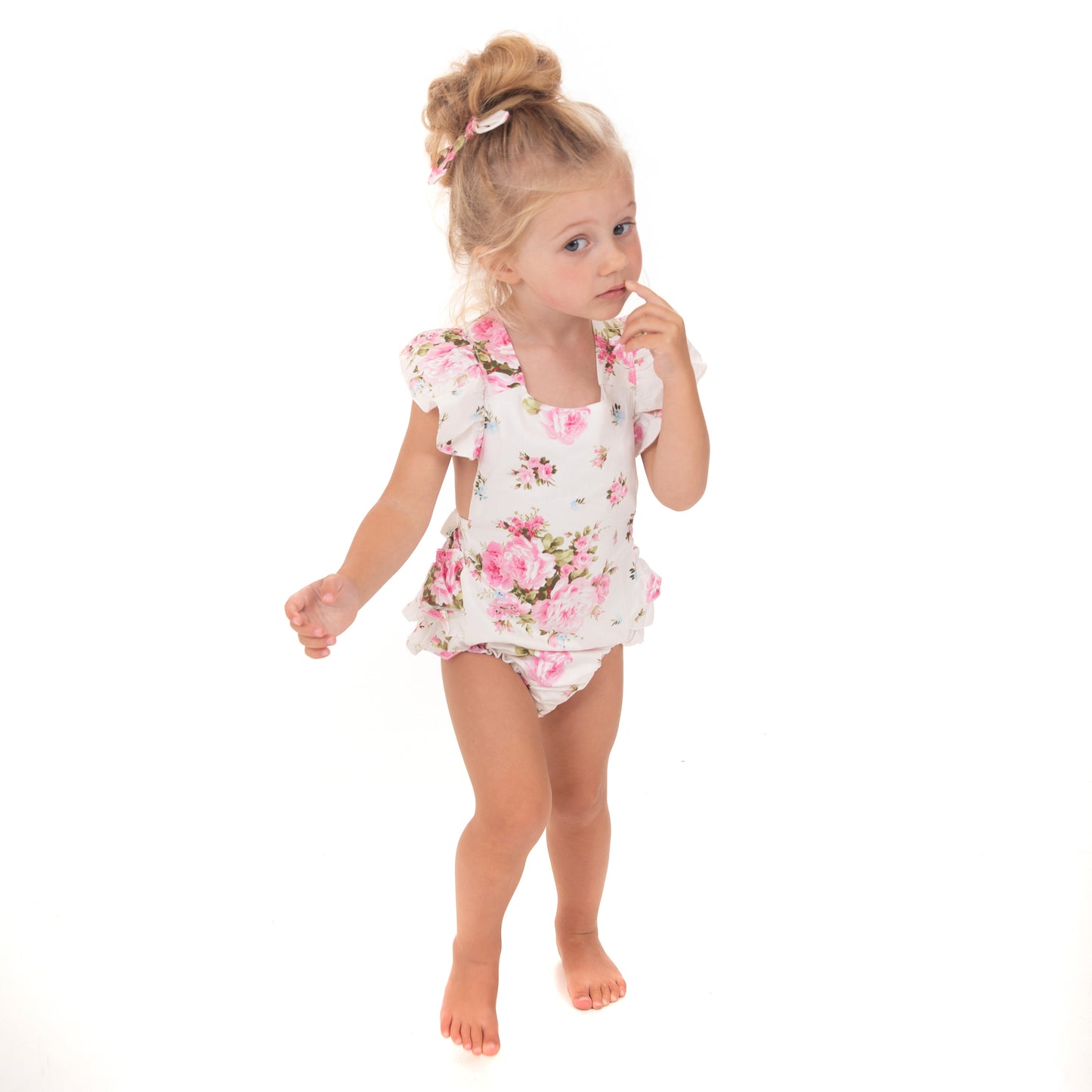 White Pink Floral Romper