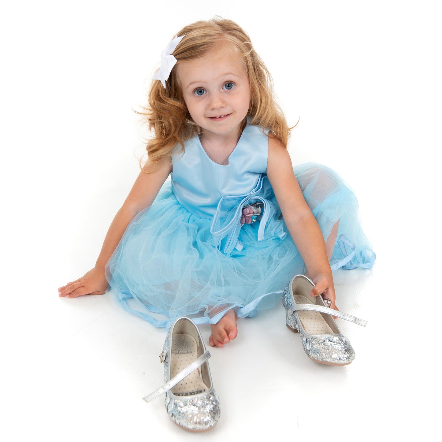 Blue Satin and Chiffon Flower Dress
