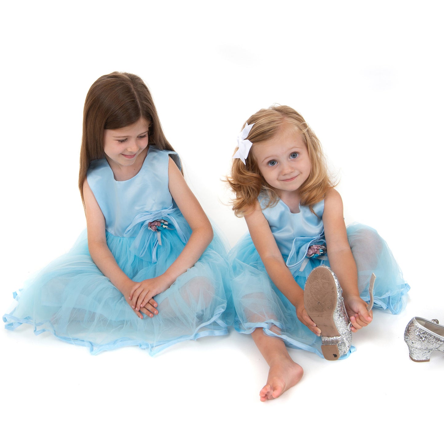 Blue Satin and Chiffon Flower Dress