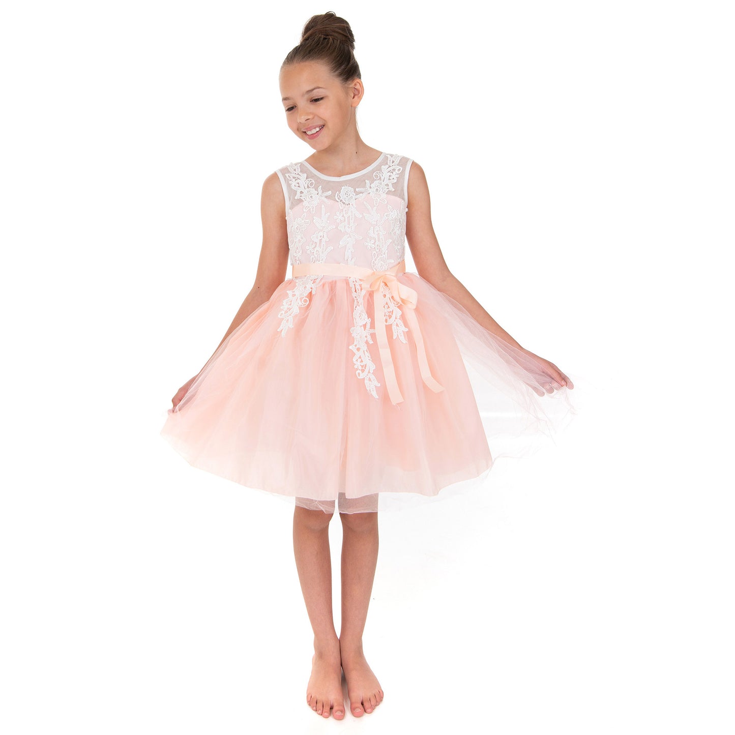 Peach and White Lace Dress