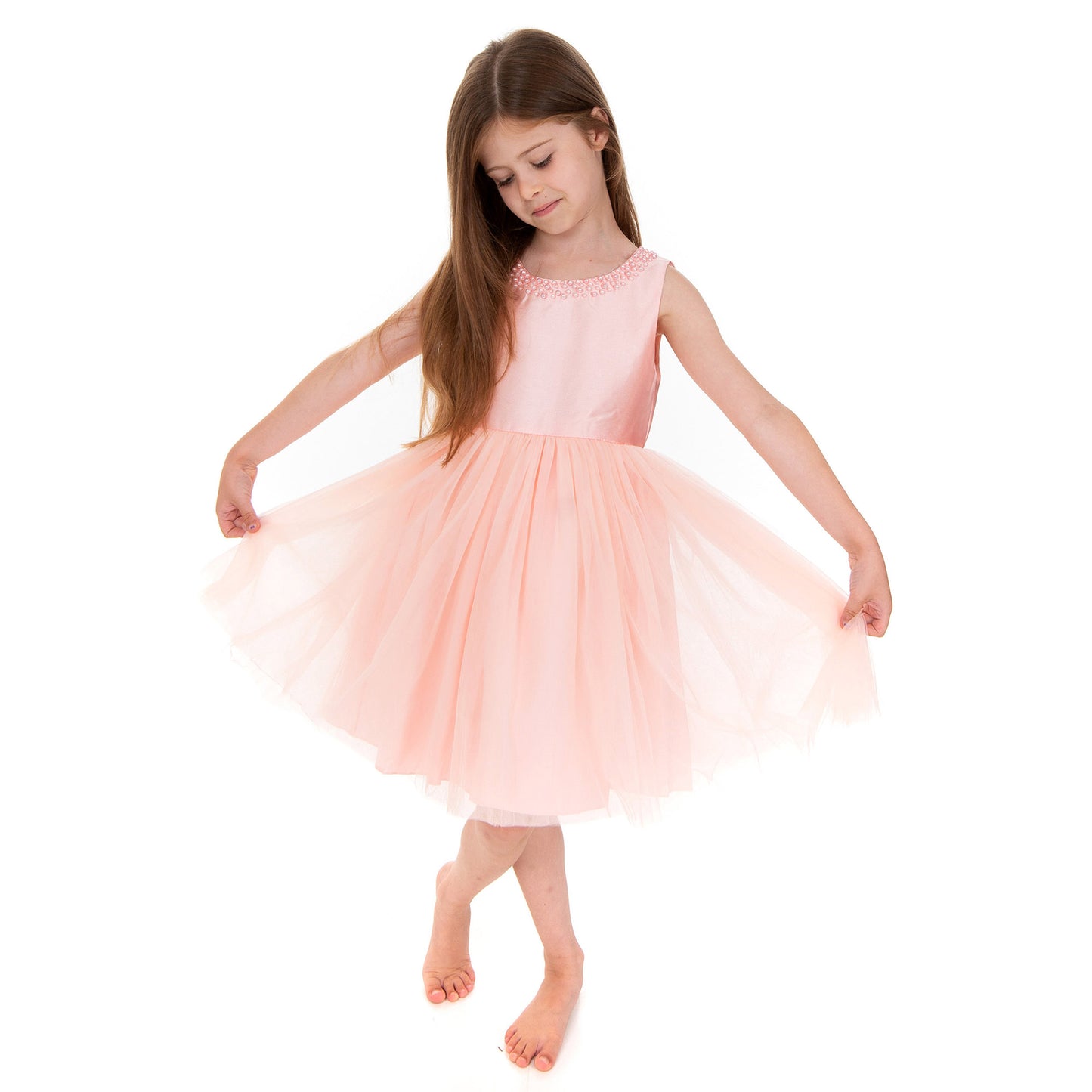 Pink Satin Bead Detail Chiffon Dress