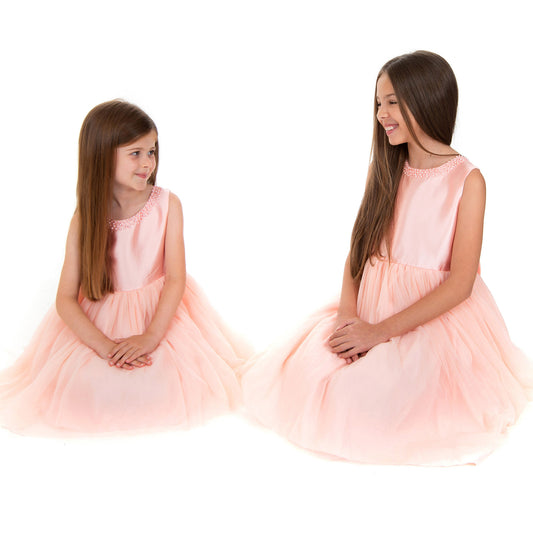 Pink Satin Bead Detail Chiffon Dress