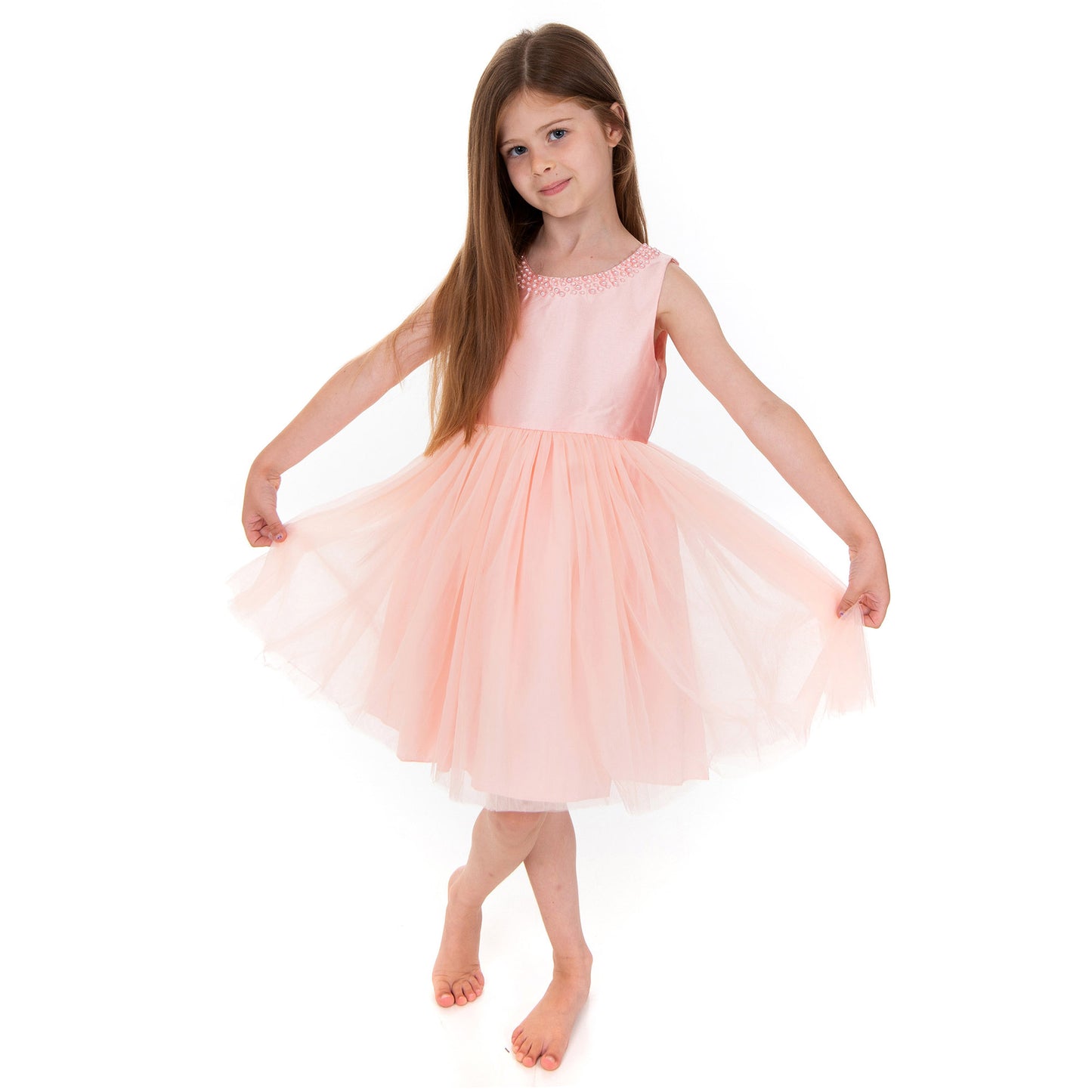 Pink Satin Bead Detail Chiffon Dress