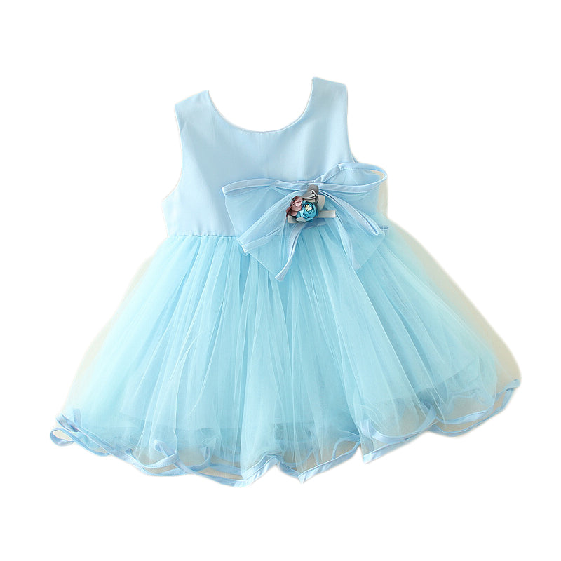 Blue Satin and Chiffon Flower Dress