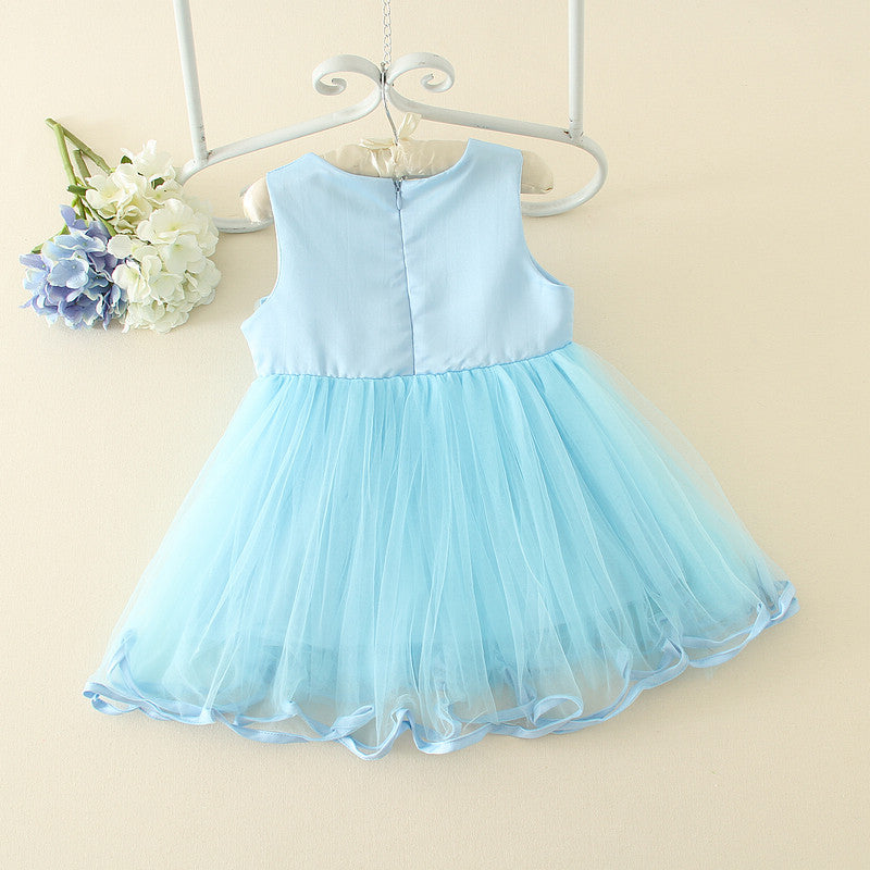 Blue Satin and Chiffon Flower Dress