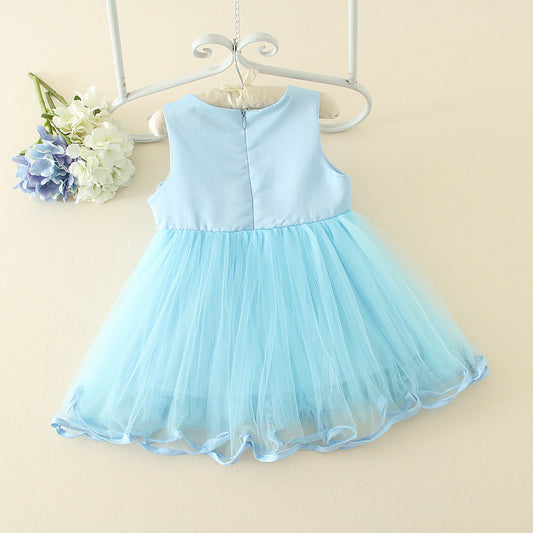 Blue Satin and Chiffon Flower Dress