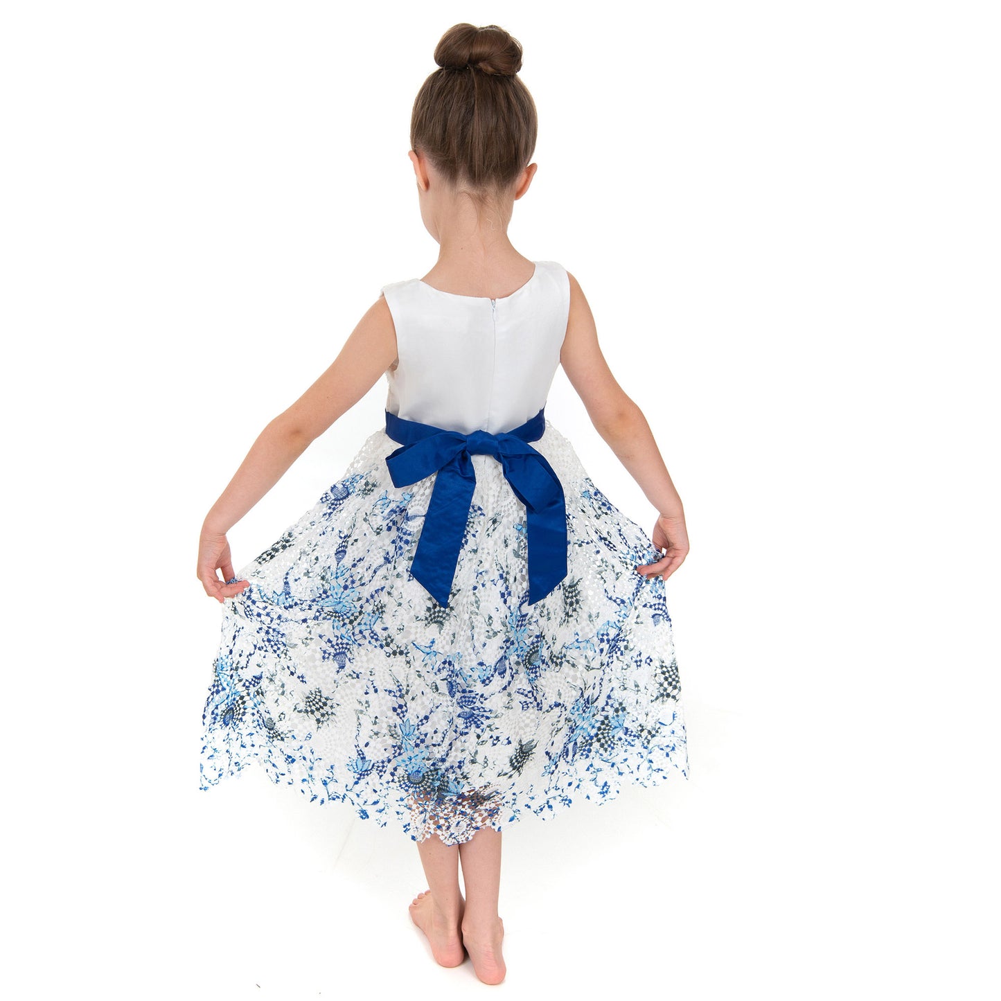 Blue Lace Floral and Ribbon Dress