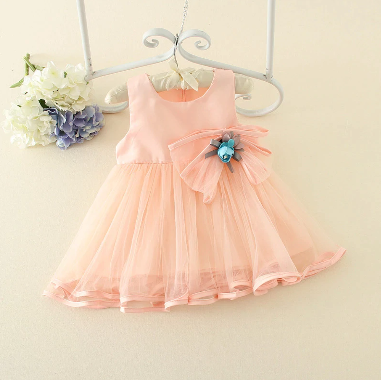 Pastel Satin and Chiffon Flower Dress