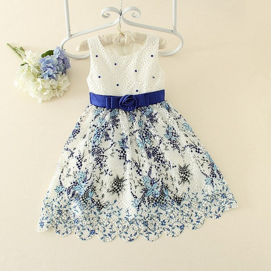 Blue Lace Floral and Ribbon Dress